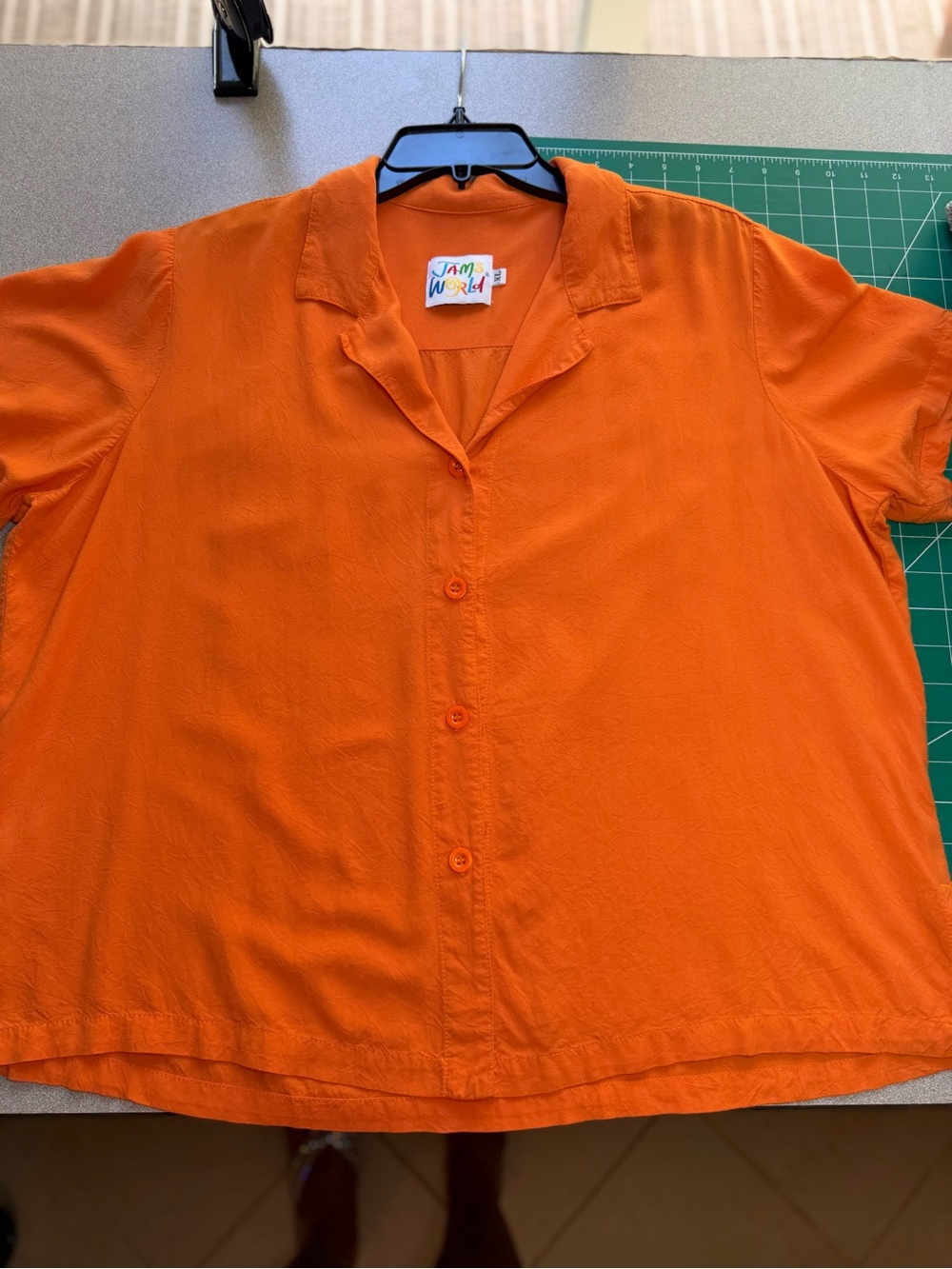 Jams World Men's Vibrant Orange Short Sleeve Button-Down Shirt